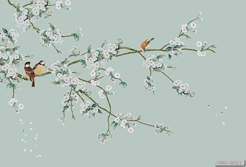 Cành hoa mai trắng và chim MAV-4021